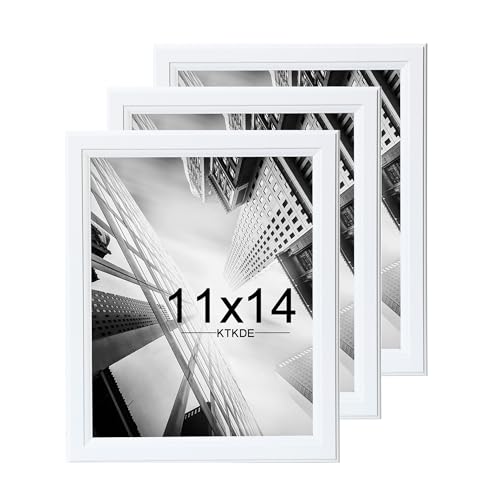 KTKDE 11x14 Picture Frame Set of 3,White Wooden frames, Vertical & Horizontal Wall Hanging for Wall Display,Studio Gallery Photo Frame for Photos, Posters & Art Prints by KTKDE - Used condition - US$20.23