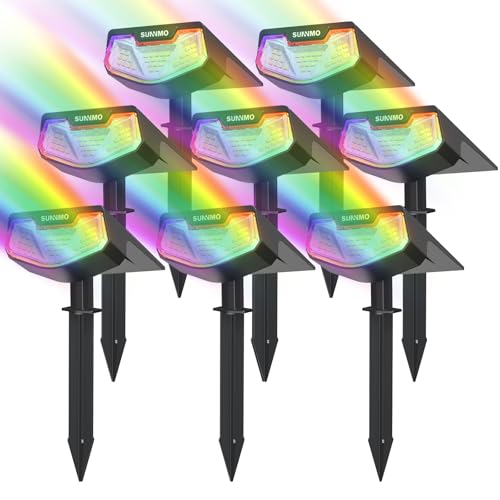 SUNNMO Luces Solares LED Exterior Jardin, 8 Piezas Focos LED Exterior Solares Jardin Potentes 32LED 3 Modos de Luz, Impermeable IP65 Lamparas Solares Lampara Foco Luz Solar Exterior Jardin RGB