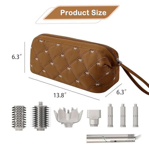 RSRSLEII Large Quilted Hair Tools Travel Bag with Bow Pattern,Waterproof Hair Styling Accessories Storage Case for Shark FlexStyle, Dyson Airwrap Hair Dryer, Curling Iron, Revlon Hair Tools(Brown) - Thumbnail 3