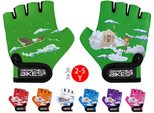 Prometheus Fahrradhandschuhe Kinder 2 3 4 5 Jahre | Fingerlos mit Pad für Jungen und Mädchen Fahrrad Handschuhe Gr. S in Grün Edition 2023 Cover