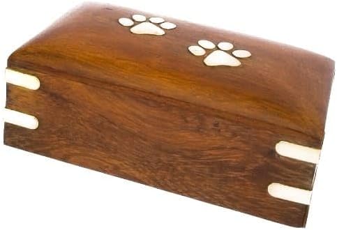 H S B Wood Handicraft Wooden Pet Urn Jar with Brass Paw Print (Small Size, Supports Pet) - Rosewood Pet Cremation Urn - Perfect Memorial Pet Urns for Dog and Cat Ashes Size(5x3x1.5)