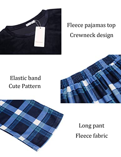 Ekouaer Matching Pjs For Couples Christmas Pajamas Matching Sets Velvet Lounge Set For His And Her Comfy Sleepwear Solid Top Black And Blue Pants With Pocket X-Large #TOP4
