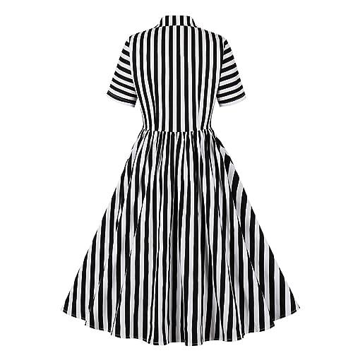 Image of 1950s Dresses for Women Vintage Rockabilly Retro Short Sleeve Tie Midi Dress Cocktail Party Evening Prom Gown
