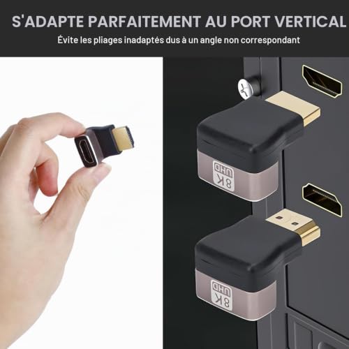 Comforty Lot de 2 connecteurs HDMI coudés - 90° et 270° - 8K - Idéal pour PS5, HDR, Dolby et plus encore – vue 3