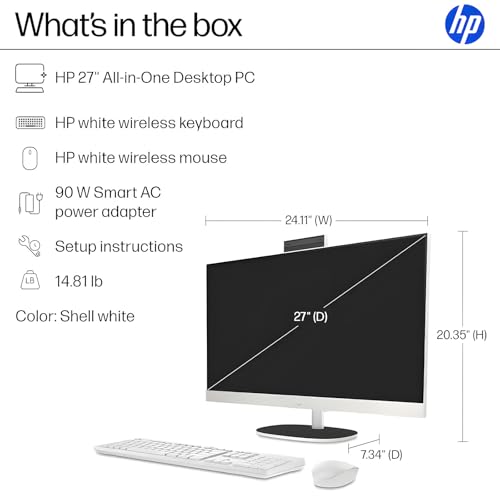 Image of HP 27 inch FHD All-in-One Touchscreen Desktop Computer, AMD Ryzen AI 7 350, AMD Radeon 860M Graphics, Business Desktop, 64GB DDR5 RAM | 2TB SSD, WiFi 6, Copilot AI, Win11 Pro w /KB & Mouse - White