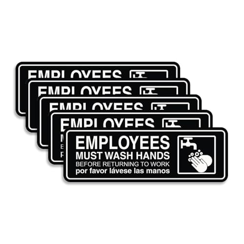 Standard Employees Must Wash Hands Door/Wall Sign - Black - Large (5 Pack)