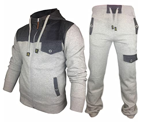 Premier Mens Tracksuit Set Fleece Hoodie Top Bottoms Jogging Joggers Regular (GREY, 2XL)