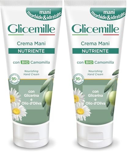 GLICEMILLE | Crema Mani Nutriente, con Glicerina, Olio d'Oliva e BIO Camomilla, 100ml (Confezione da 2)