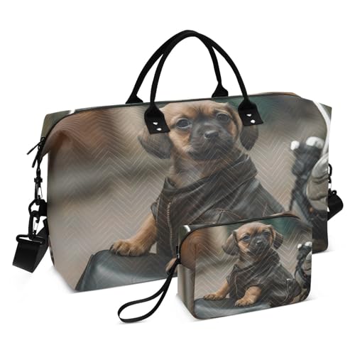 Large Travel Duffel Bag, Dog and Motor Sports Tote Gym Bag, Shoulder Weekender Overnight Bag for Women Men, Carry On Luggage with Toiletry Bags