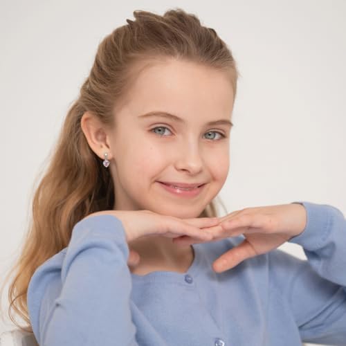 925 Sterling Silver Dangle Cubic Zirconia Heart Safety Screw Back Earrings For Young Girls -Heart Dangle Earrings With Security Backs For Young Children2