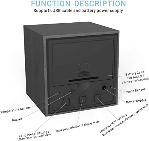 Digital Wooden Alarm Clock USB/Battery Powered, Desktop Clock Cube Clock for Bedrooms, Kids, Living Room, Kitchen with Mini Cube LED Digital Clock with Time/Date/Temperature Display, Black