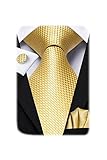 Hi-Tie Men 63inches Tie Set Extra Long Necktie Paisley Tie Pocket Suqare Cufflinks Big and Tall Men Tie,Gold