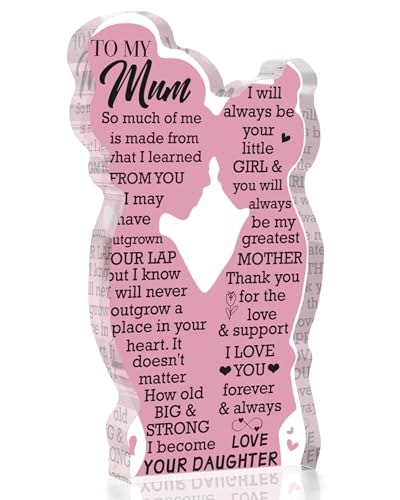 Welsky Gifts for Mum, Christmas Plaque Gifts for Mum, Birthday Mothers Day Christmas Thank You Retirement Gift for Mum Mother from Daughter, Personalized Present Acrylic Room Home Decor