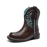 DREAM PAIRS Cowboy Cowgirl Boots for Women, Round Toe Embroidered Mid Calf Western Boots for Work, Country Concerts, Rodeos, Casual Outings,Size 8,Brown,DWUMMB2509