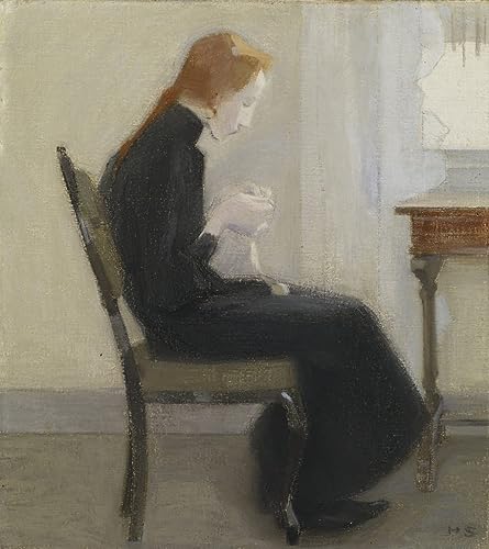 Toile jeune fille faisant du crochet Schjerfbeck pour sublimer un grand mur vide de salon