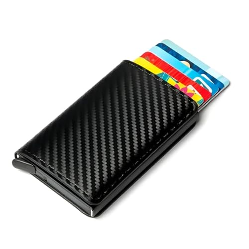 Carteira Slim Futuro RFID Porta Cartões Antifurto Preta Tecnologia Fibra de Carbono Design Moderno Compacta Masculina Segurança NFC Contactless
