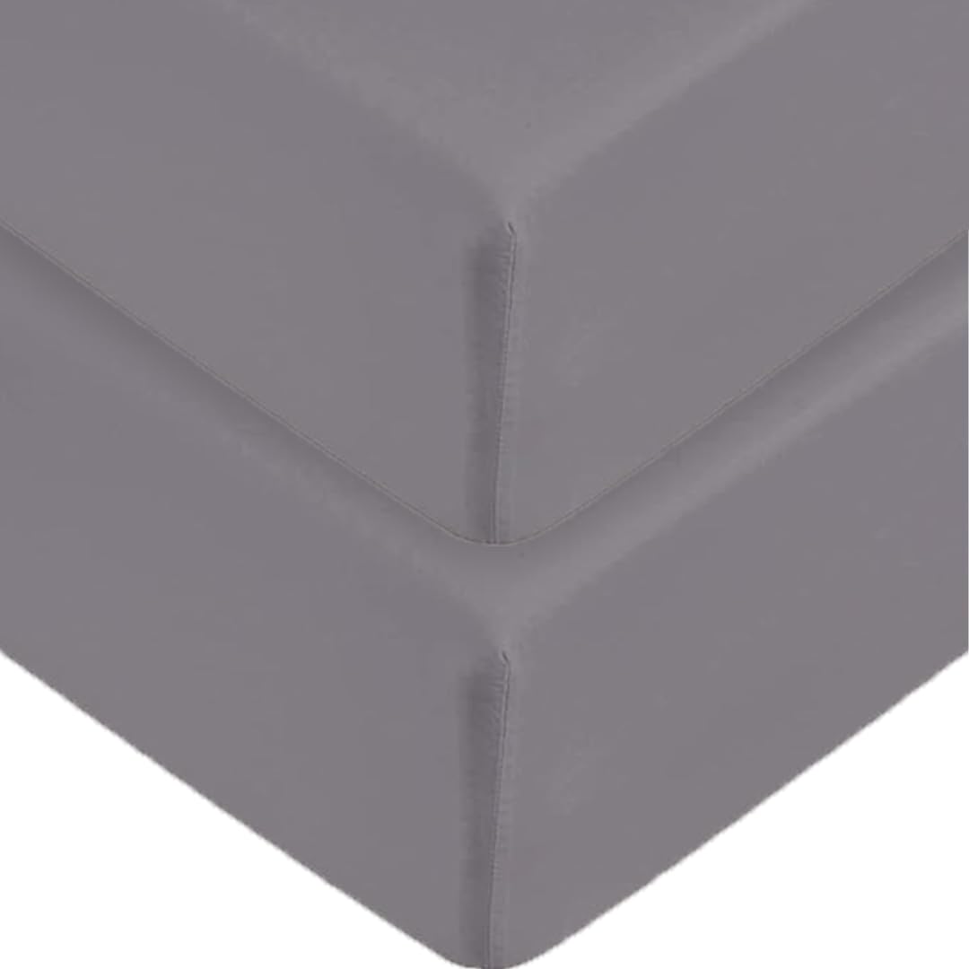 2 x Extra Deep Fitted Sheet 40cm 16 Inch - Non Iron Easy Care Soft Brushed Microfibre Fabric Shrinkage and Fade Resistant, Grey-Single — image 1