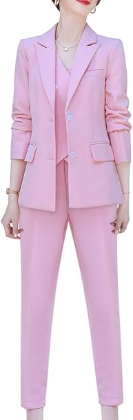 Amazon Co Jp Lisueyne レディース 3ピース オフィスレディーストライプブレザー ビジネススーツセット レディース スーツ ワークスカート パンツ ベストジャケット Us サイズ Large カラー ピンク 服 ファッション小物