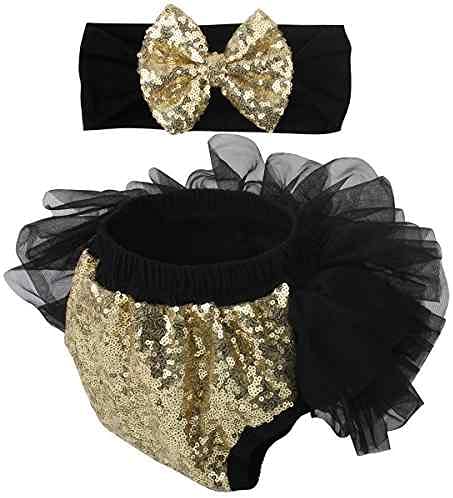 HIBA Diaper Cover Skirt with Sequence Pant Frill Style for Baby Girl fit and Flare Skirt with Bow Hairband Sitara-image-28