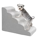 MEWANG Dog Stairs for Small & Medium Dogs and Old Cats –3/4/ 5 Steps High-Density Foam Pet Ramp for Bed & Couch, Non-Slip, Washable Cover, Grey (Round Corner, 5 Steps: 29.92''×22.83''×15.75'', 2)