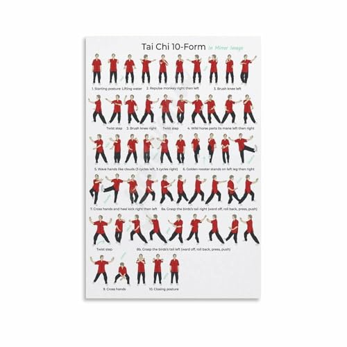 Zen Tai Chi 10 Steps Canvas Print - Soothing Martial Arts Poster with Flow Chart for Beginners, Minimalist Wall Art for Bedroom,