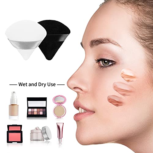 Molain 2Pcs Powder Puff Triangle Makeup Puff Soft Cosmetic Sponge Reusable Makeup Powder Sponges With Strap For Loose Powder Foundation Eyes Corners Wet Dry Makeup (Black/White) #TOP4