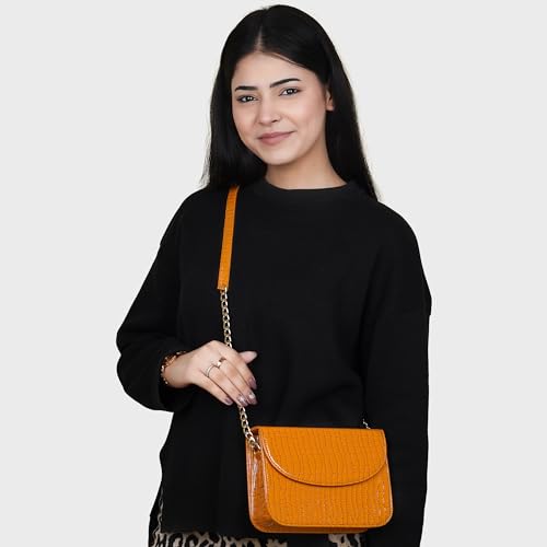 Image of The Wallet Store Leather Sling Bag For Women | Ladies Purse Wallet | Best Gift For Mother, Sister, Wife, Girlfriend, Etc (Yellow)