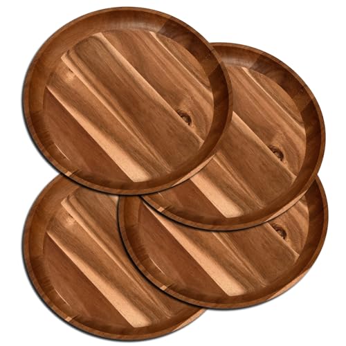 11-Inch Set of 4 Acacia Wood Dinner Plate Set Round Plates, Lightweight and Easy-to-Clean, Ideal for Serving Snacks, Desserts, and More, Durable Classic Design 11-Inch Set of 4 Acacia Wood Dinner Plate Set Round Plates, Lightweight and Easy-to-Clean, Ideal for Serving Snacks, Desserts, and More, Durable Classic Design
