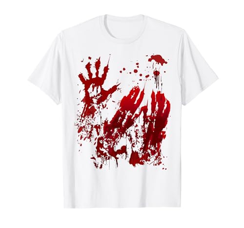 Camisa sangrienta de Halloween con estampado de mano de zombi con salpicaduras de sangre Camiseta