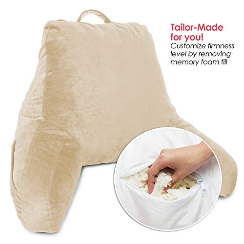 Clara Clark Reading Pillow For Kids, Back Pillow For Sitting In Bed - Shredded Memory Foam Reading & Bed Rest Pillow With Arms And Pockets - Bed Pillows For Sitting Up In Bed - Petite, Cream #TOP1