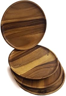 RoRo Classic Round Wood Serving Plates/Chargers, Set of 4, 11 Inch