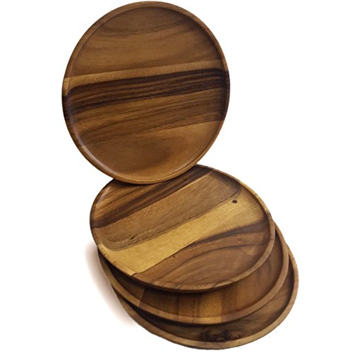 roro Classic Round Wood Serving Plates/Chargers, Set of 4, 11 Inch