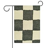 Gartenflagge mit Karomuster, olivgrün & elfenbeinfarben, Wolle, saisonale Feiertage, Jute, doppelseitig, Haus, Hof, Außenflaggen, 32 x 47 cm