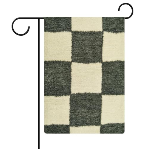 Gartenflagge mit Karomuster, olivgrün & elfenbeinfarben, Wolle, saisonale Feiertage, Jute, doppelseitig, Haus, Hof, Außenflaggen, 32 x 47 cm