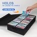 BOATISLE Cassette Tape Storage Box with Handles and Lid – Cassette Tape Holder and Organizer with External Label Slots, Stackable Cassette Storage Rack, 4Pack-Black