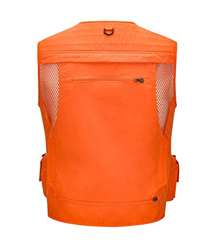 Spanye Outdoor Vest Hunting Tactical Travel Fishing Breathable Vest Orange Utility Jacket with 16 Pocket (02 Orange 2XL)