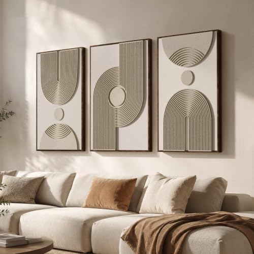 Thalasse Modern Abstract Wall Art Large Framed 3D Walnut Beige 16x24 In