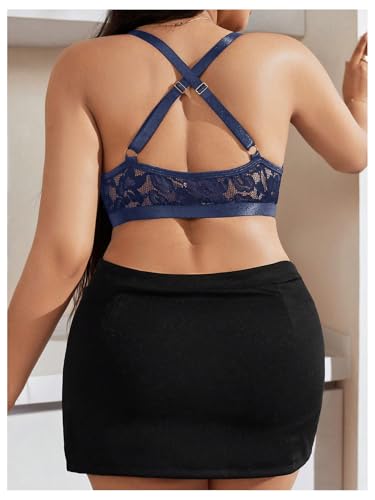 Image of MakeMeChic Women's Plus Size Lace Bralette Front Closure Bras Wireless Deep V Triangle Sexy Lace Bra