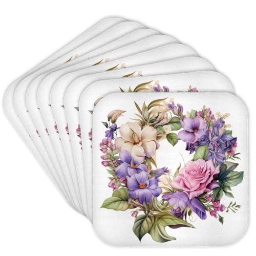 3dRose Pretty Pastel Flower Wreath Set of 8 Coasters - Cork