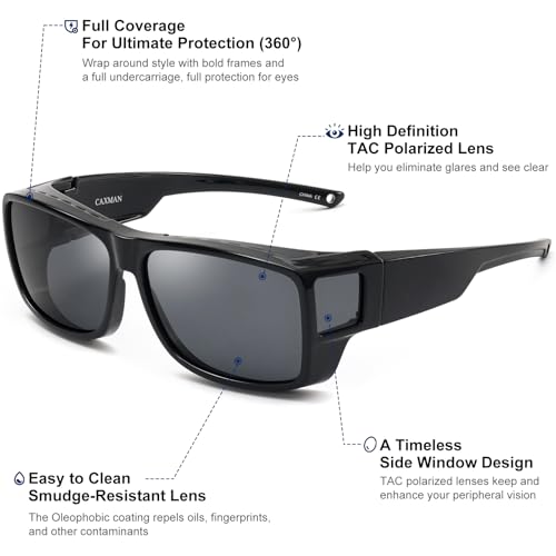 CAXMAN Fit Over Glasses Sunglasses Polarized Wrap Around Sunglasses with Side Window Shields for Full Protection3