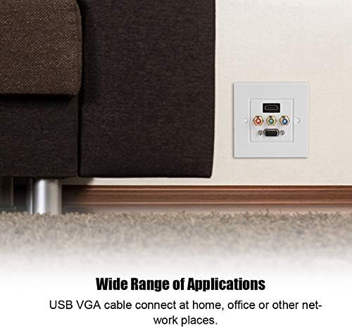 Vbestlife Distribution and Organization Multimedia Wall Plates Socket Panel, Composite HDMI VGA 3RCA 3 in 1 Panel Connect Plug Audio Video Adapter Jack Wiring Plug Outlet, Size 85 MM x 85 MM
