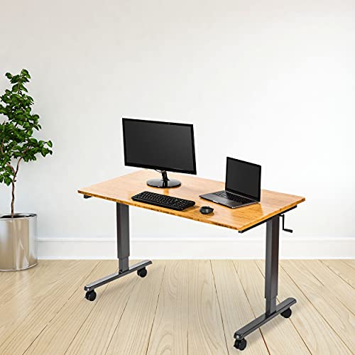 Stand Up Desk Store Crank Adjustable Height Rolling Standing Desk (Charcoal Frame/Bamboo Top, 60" Wide) #TOP1