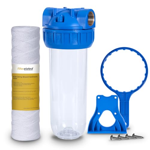 Filterelated - Boîtier de filtre 10 pouces standard transparent Bouteille filtrante à un étage Orifice en laiton 3/4" BSP Convient à toutes les cartouches de 2,5" x 10" (Boîtier+filtrante bobinée) - -18%