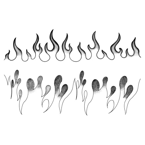 WEEKINK Flame Temporary Tattoos – Wrap Around Arm/Leg Semi-Permanent Tattoo Set, Y2K Fire Band Fake Tattoo for Women & Men, Black Realistic Waterproof Long-Lasting Body Art