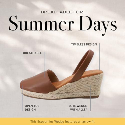 Image of Espadrilles Wedges for Women, Dressy Soft Leather Peep Toe Womens Espadrille Sandals, Comfortable Casual Summer Slip On