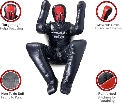 MMA Grappling Dummy Judo Boxing Punching Bag BJJ Wrestling Sitting Position Jiu Jitsu Dummy for Adult Submission Self Defense Training Vinyl 180cm UNFILLED (Black)