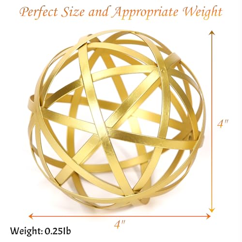Gold Decorative Sphere, Metal Coffee Table Decor Sculpture, Modern Home Decor Accent for Tabletop, Centerpiece, Shelf Display- Elegant Metal Sphere Decor with Luxury Golden Finish - Image 3