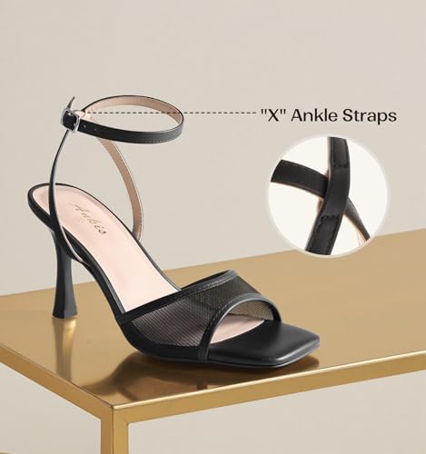 Ankis High Heels for Women Black Nude Heel Strappy Open Toe Stiletto Heels Ankle Strap Kitten Heeled Sandals Wedding Party Dress Shoes by Ankis - Image 5
