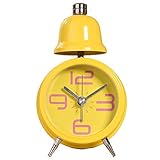Despertadores Reloj Despertador Creativo del Estudiante Silencio de Noche Reloj Despertador Habitación Metal Noche Reloj de Mesa Luz Decoración del Hogar (Color : Yellow)