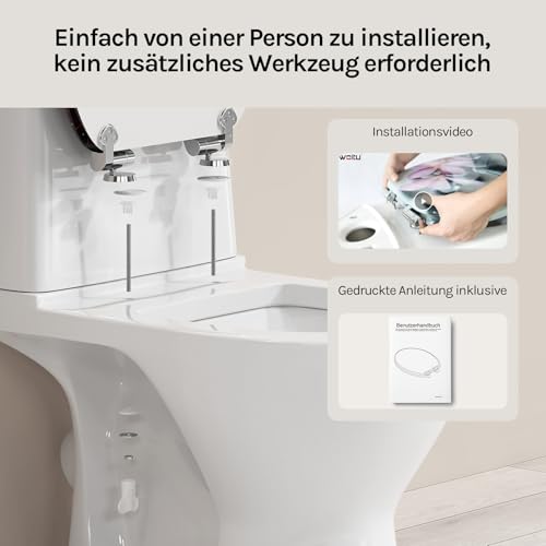 WOLTU Premium WC-Sitz Toilettensitz mit Absenkautomatik, MDF Holzkern, Softclose Scharnier, Desgin Décor Oval